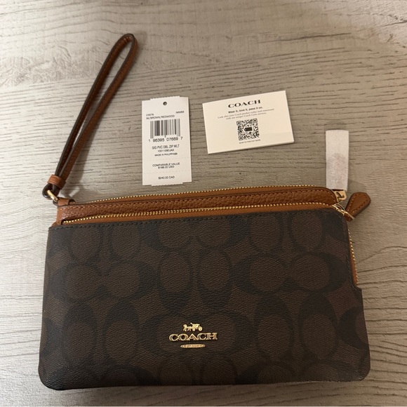 Coach Signature Brown and Tan Wristlet - Picture 2 of 8